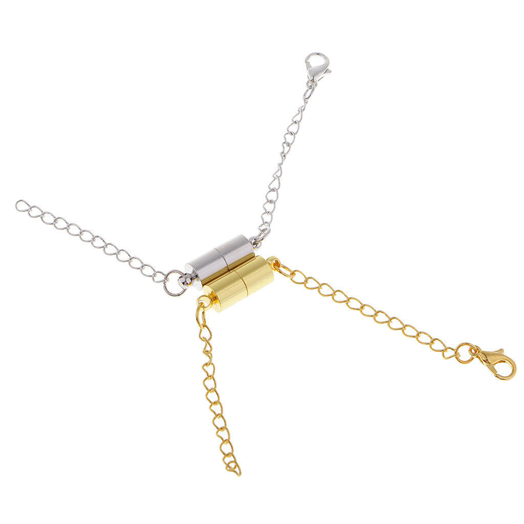 2x Magnetic Hooks Lobster Clasps Necklace Bracelet Extender with Chains 97mm