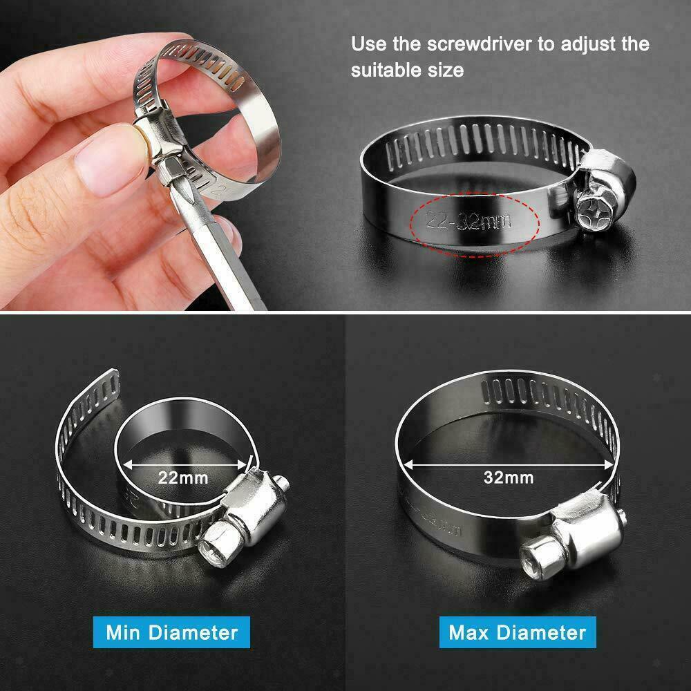 60Pcs 8-38mm 304 Stainless Steel Hose Clamps Clips Clamp Assortment Kit for