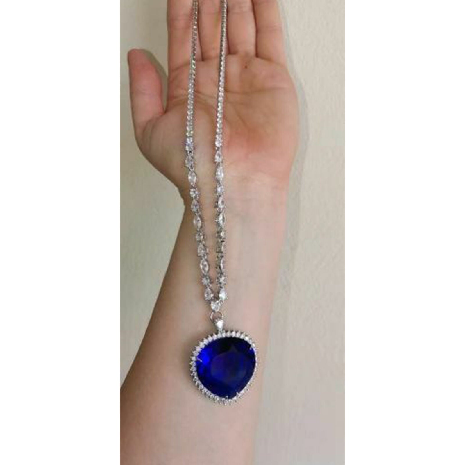 Titanic Rose Heart Of The Ocean Sapphire Blue Crystal Necklace Pendant Gift