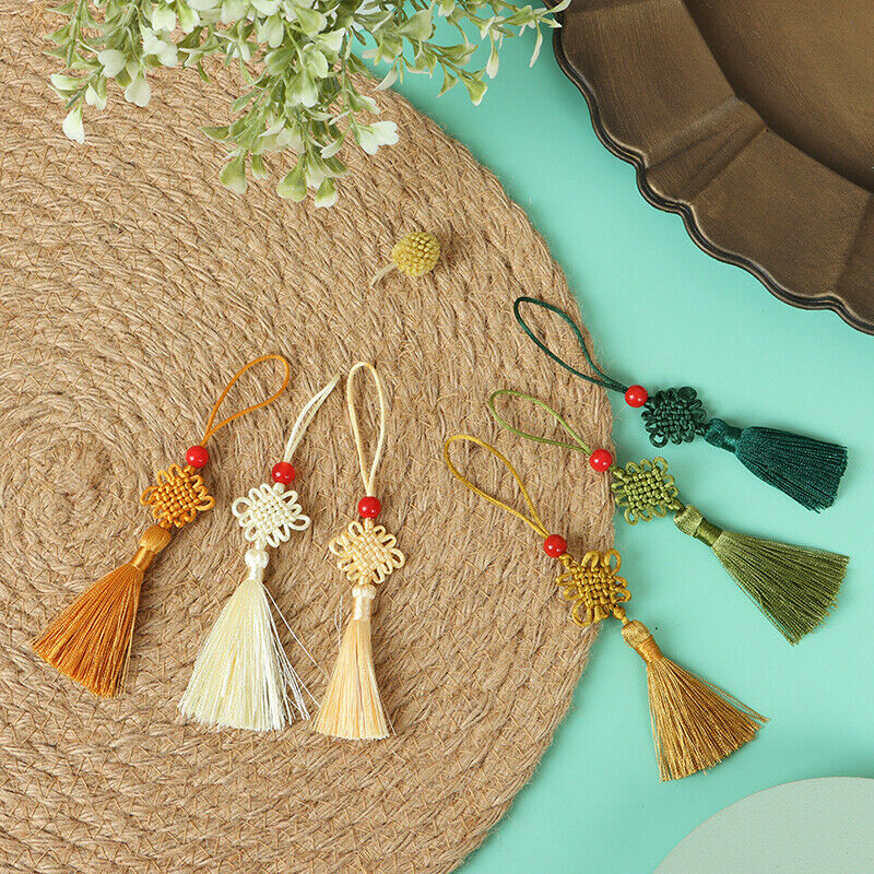 5Pc Red Bead Mini Chinese Knot Tassel DIY Jewelry Accessories Home Decor .l8