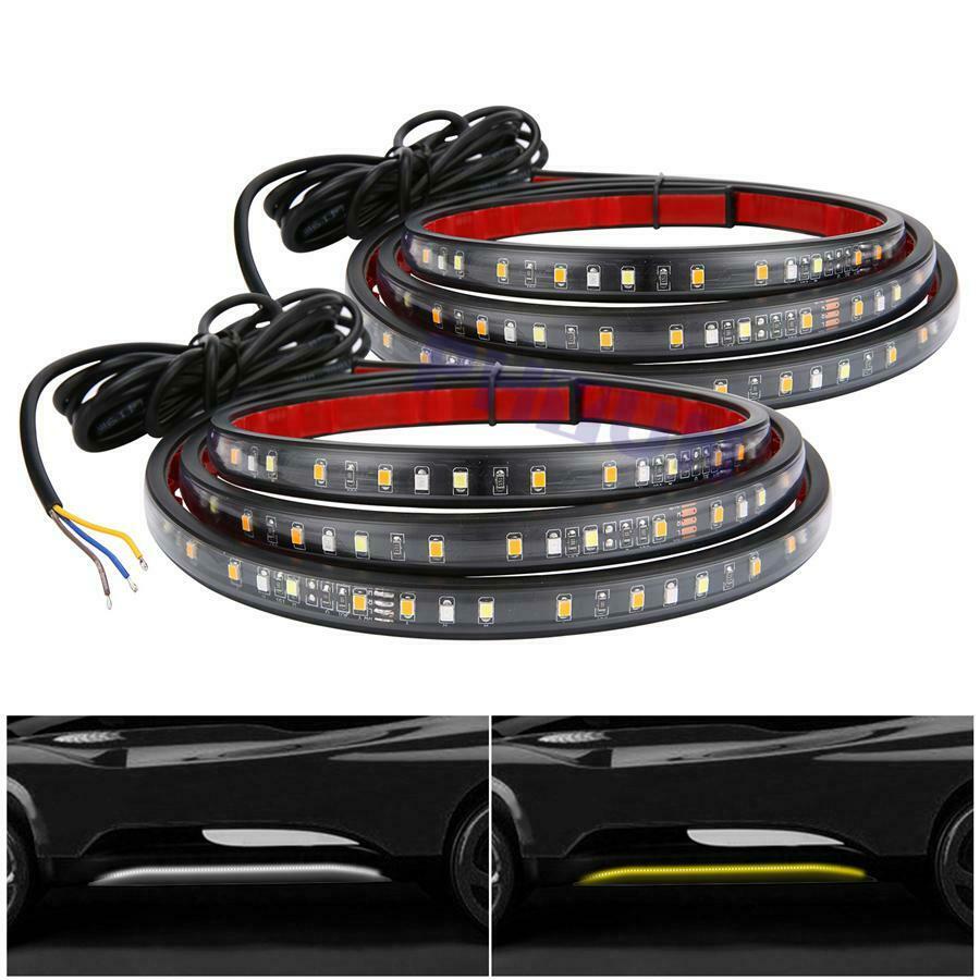 1 Pair 70" Flexible IP68 Car Side Kick Running Board LED Light Strip White Amber
