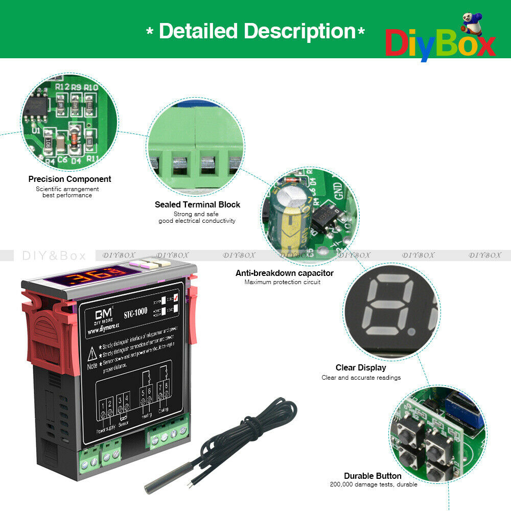 STC-1000 Digital DC 12V Temperature Controller Thermostat Aquarium Sensor w/ NTC