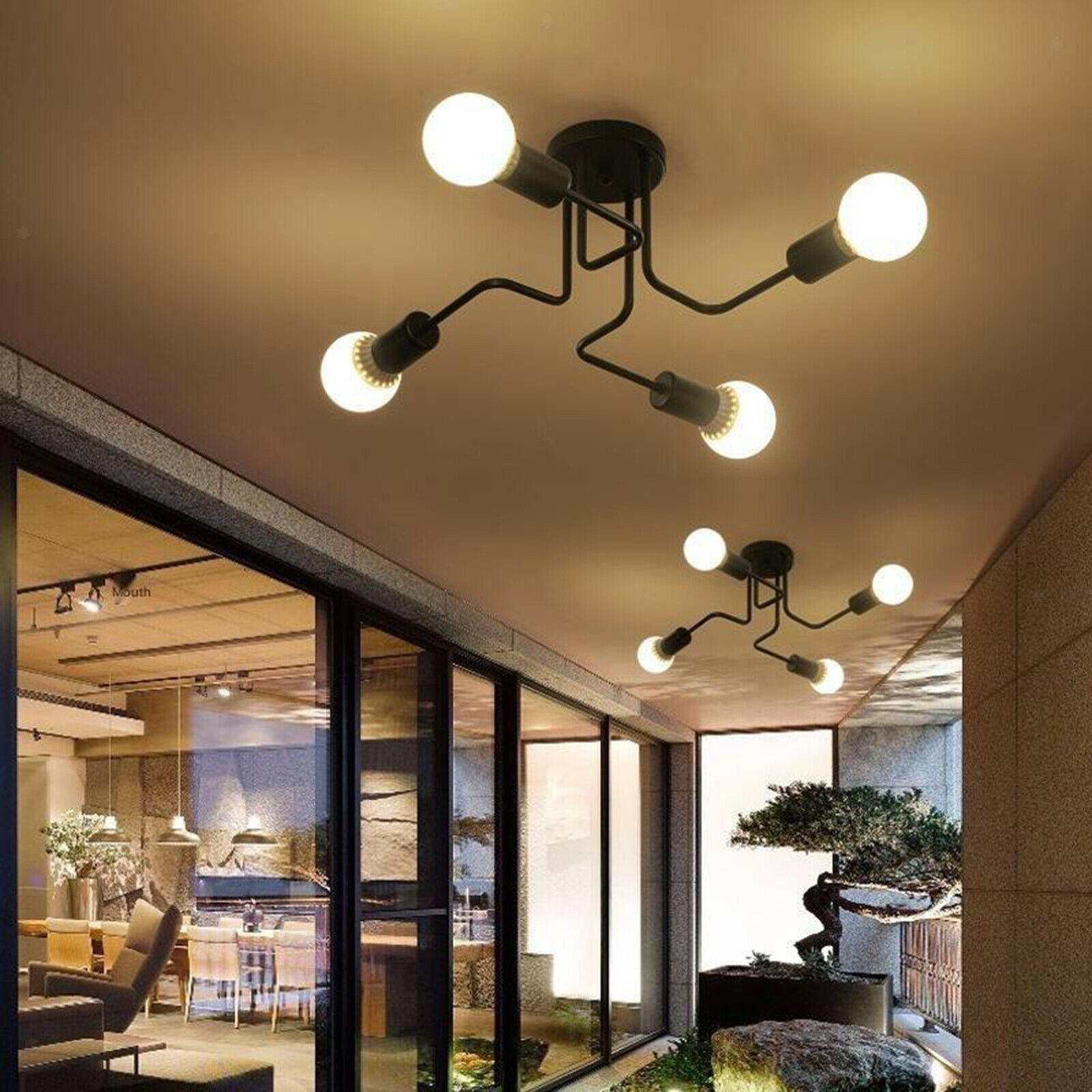 2X Ceiling Light  Retro Wrought Iron Large Black Chandelier Ceiling Lamp 4-Head