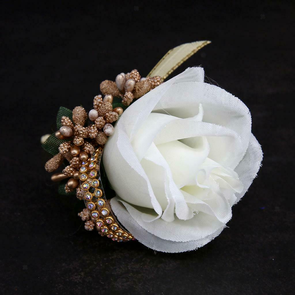 2pcs Wedding Boutonniere Corsage Fabric Rose Flower Brooch for Wedding Party