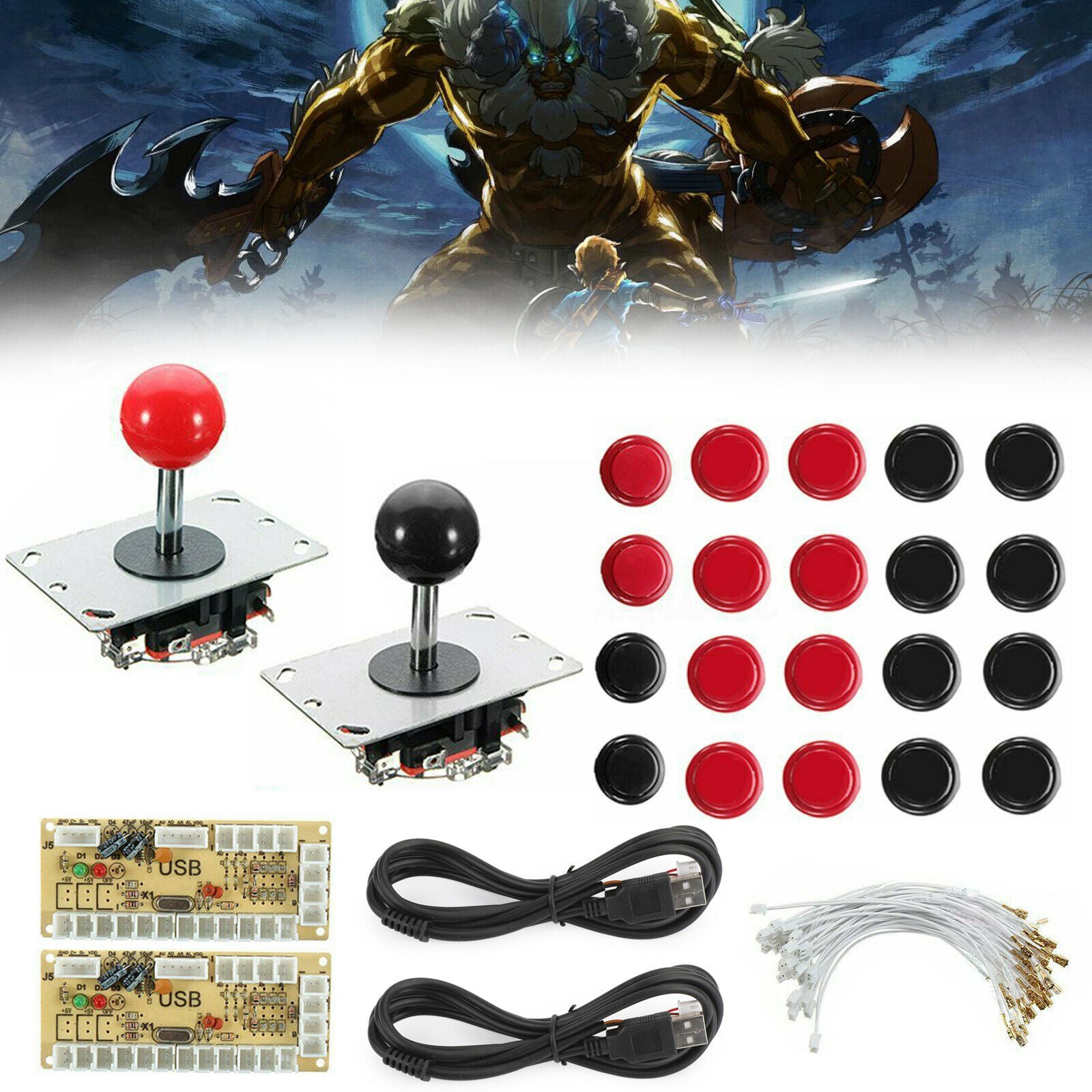 2 Player Joystick Arcade DIY 2 LED CAB Encoder+2 Joystick+20 Buttons Kits CA