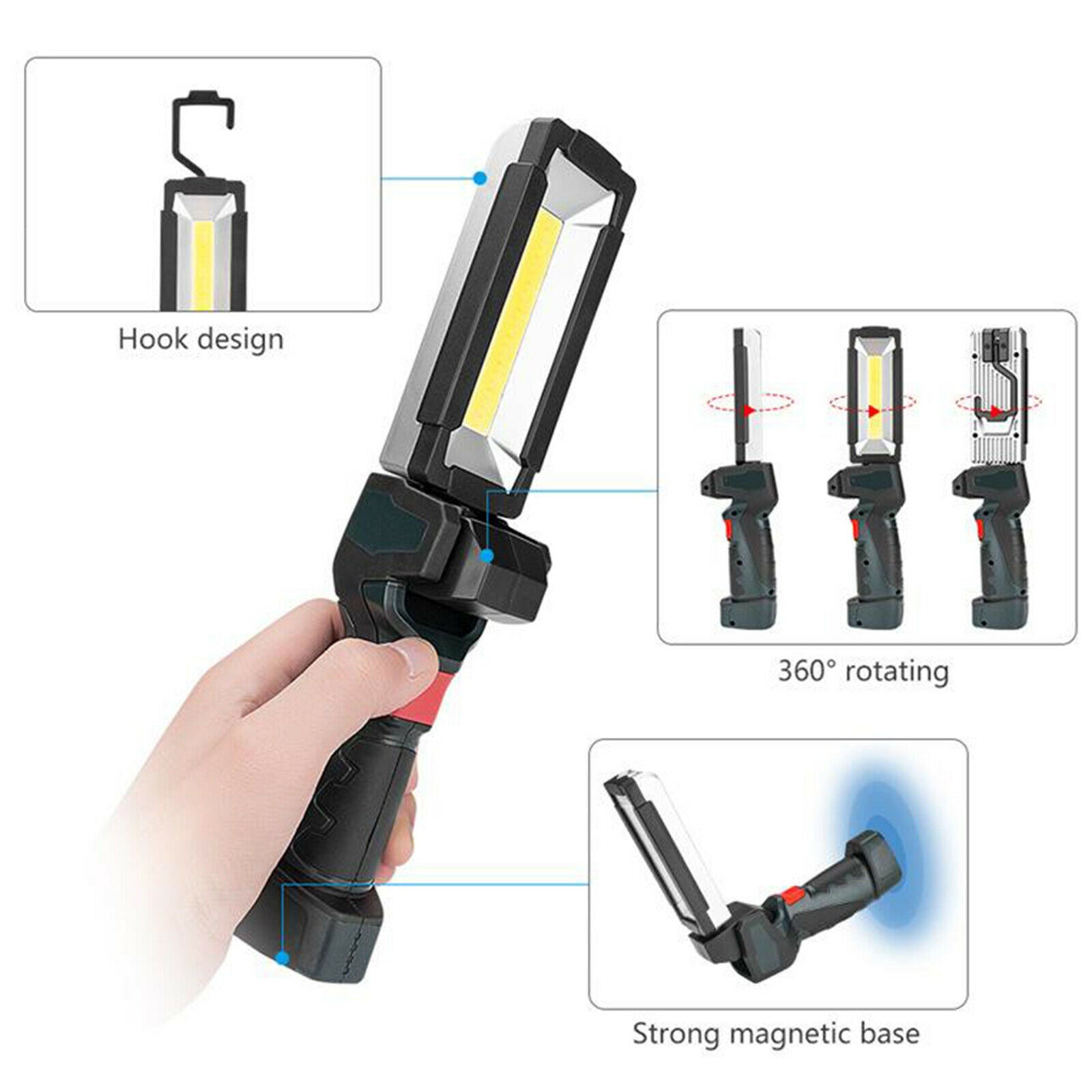 5 Modes COB LED Work Light USB Inspection Lamp Ratating Camping Repairing Lamp