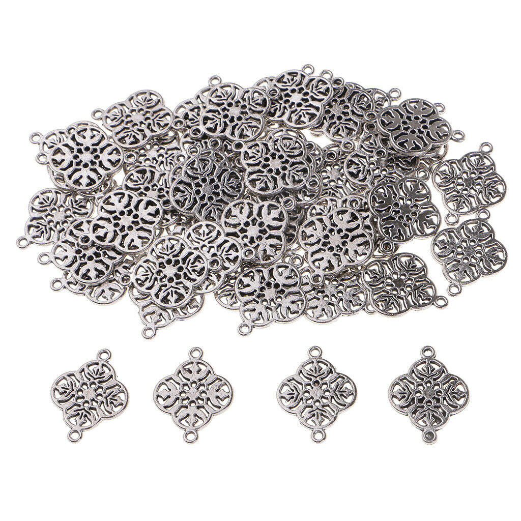 50 Pieces Alloy Filigree Flower Charm Pendants for Crafting for Bracelet