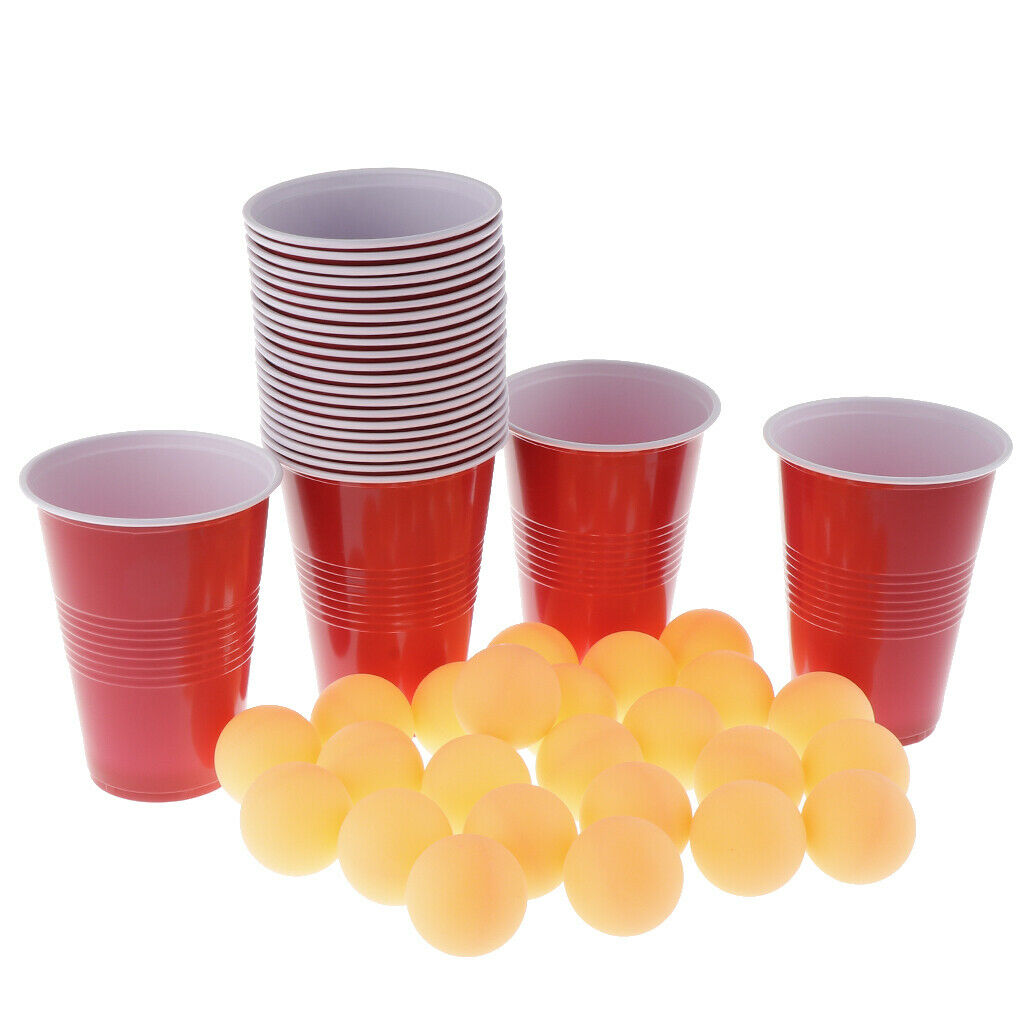 24 Red Cups & Yellow  Pong Balls Beer Pong Set Entertainment