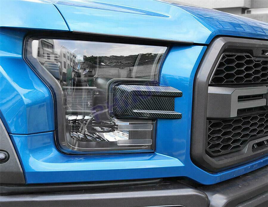 For 2015-2019 Ford F-150 Front Head Light Eyelid Molding Trim Carbon Fiber Color