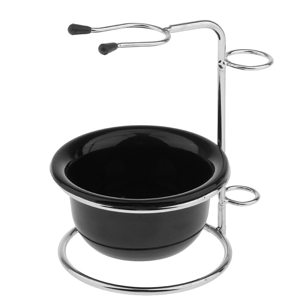 Men Stainless Steel Shaving Brush Razor Stand Holder + Mug Cup Bowl Set