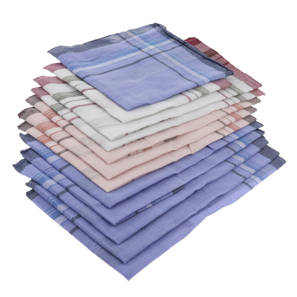 12x Assorted Soft Handkerchiefs Plaid Hankies Party Pocket Square Gift Set