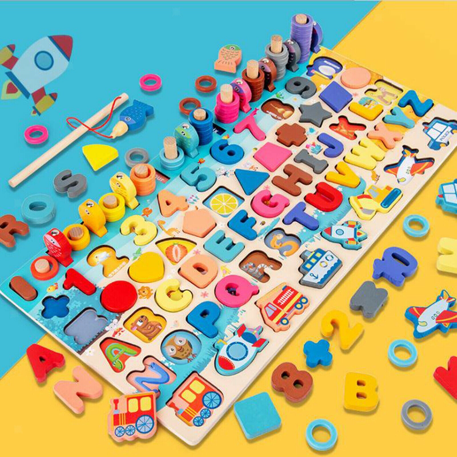 Children Jigsaw Puzzle Wooden Puzzle Math Number Learn Fishing Early Education