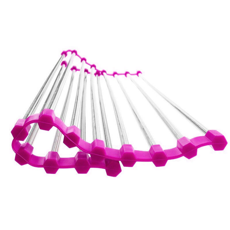 Dish Drainer Pliable Slip Sink Basin Strainer Rest Flat Fuchsia - New