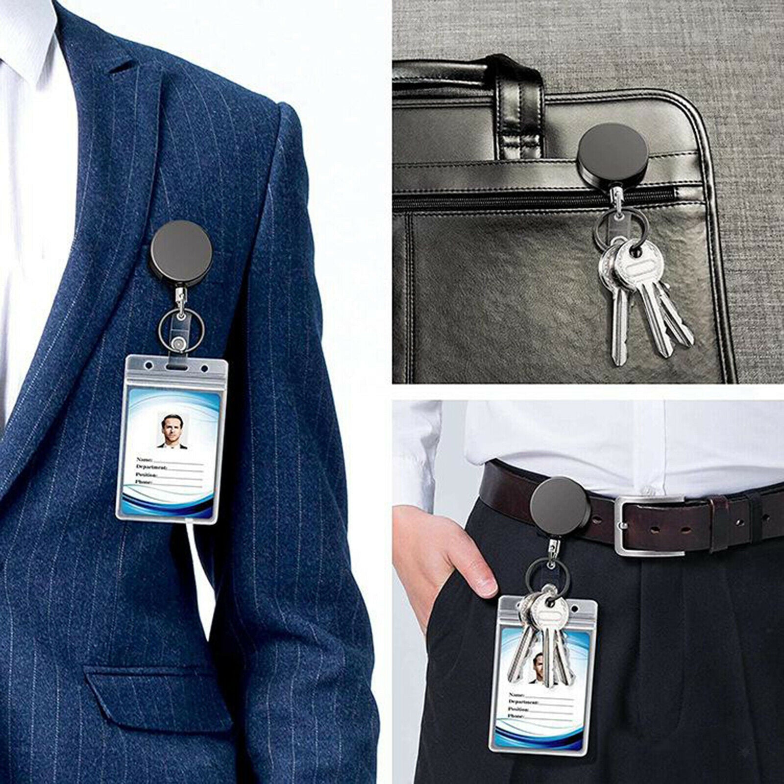 3pcs Retractable Key Pull Reel Chain Cord Key Badge Holder ID Card Keyring