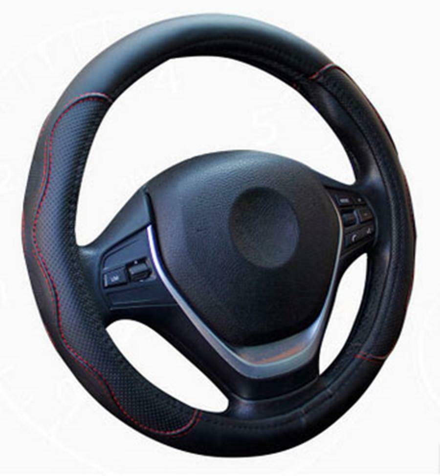 Black & Red PU Leather Car Steering Wheel Cover 38CM 15"/37 Universal Good Grip