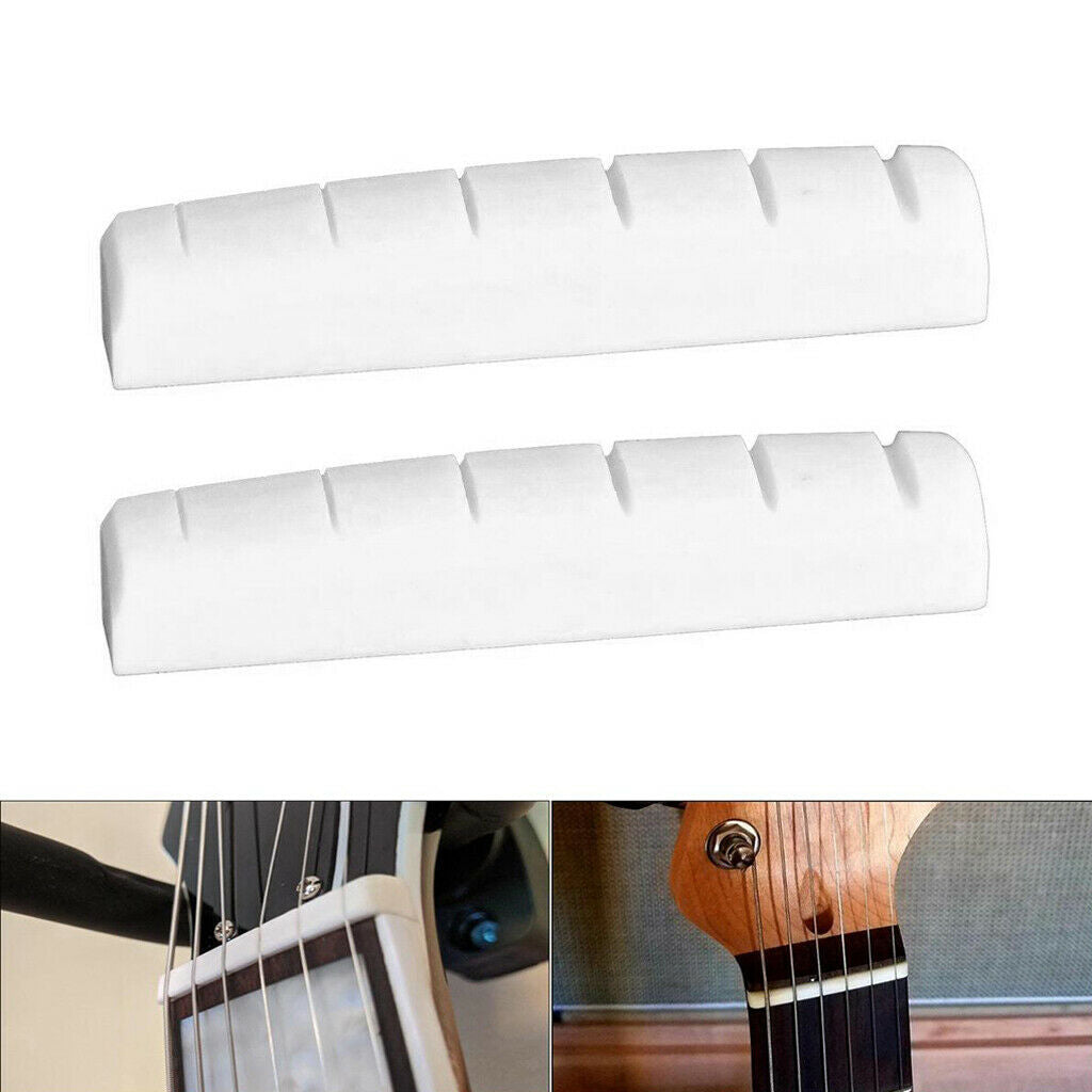 2 Pieces Electric Guitar Bone Nuts 6-String Slotted 43mm X 6mm X 8.5mm