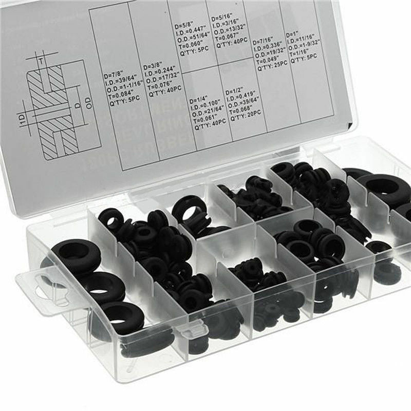 180Pcs Black Sealing Round Gasket Rubber Retaining Ring Grommet Assortment Kit