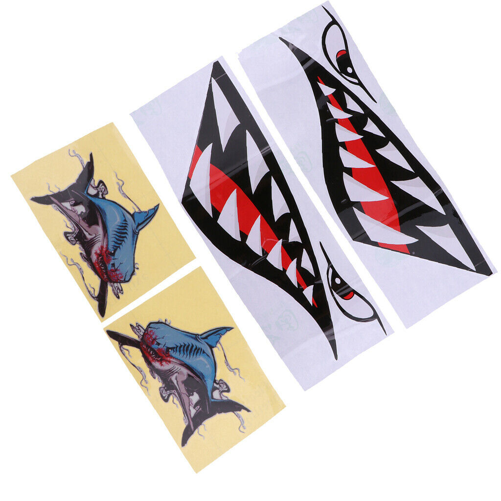 2 Pairs Shark Mouth Stickers - Reflective Decals for Fishing Boat Canoe Dinghy