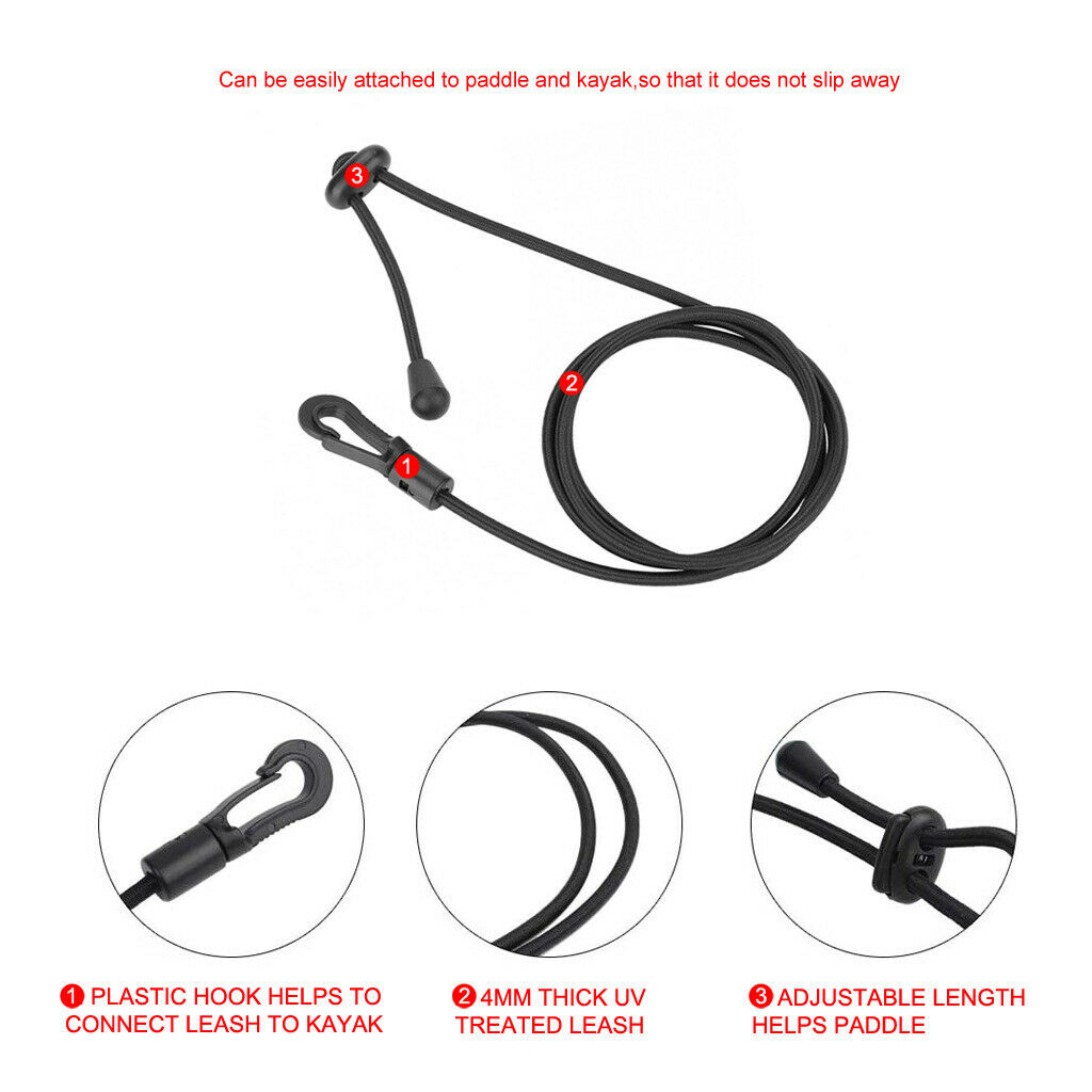 2x Kayak Paddle Leash Safety Lanyard Adjustable Bungee Cord With Snap Hook