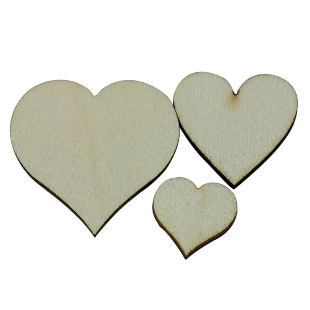 100pcs Natural Unfinished Wood Flower Heart Embellishments for DIY Crafts