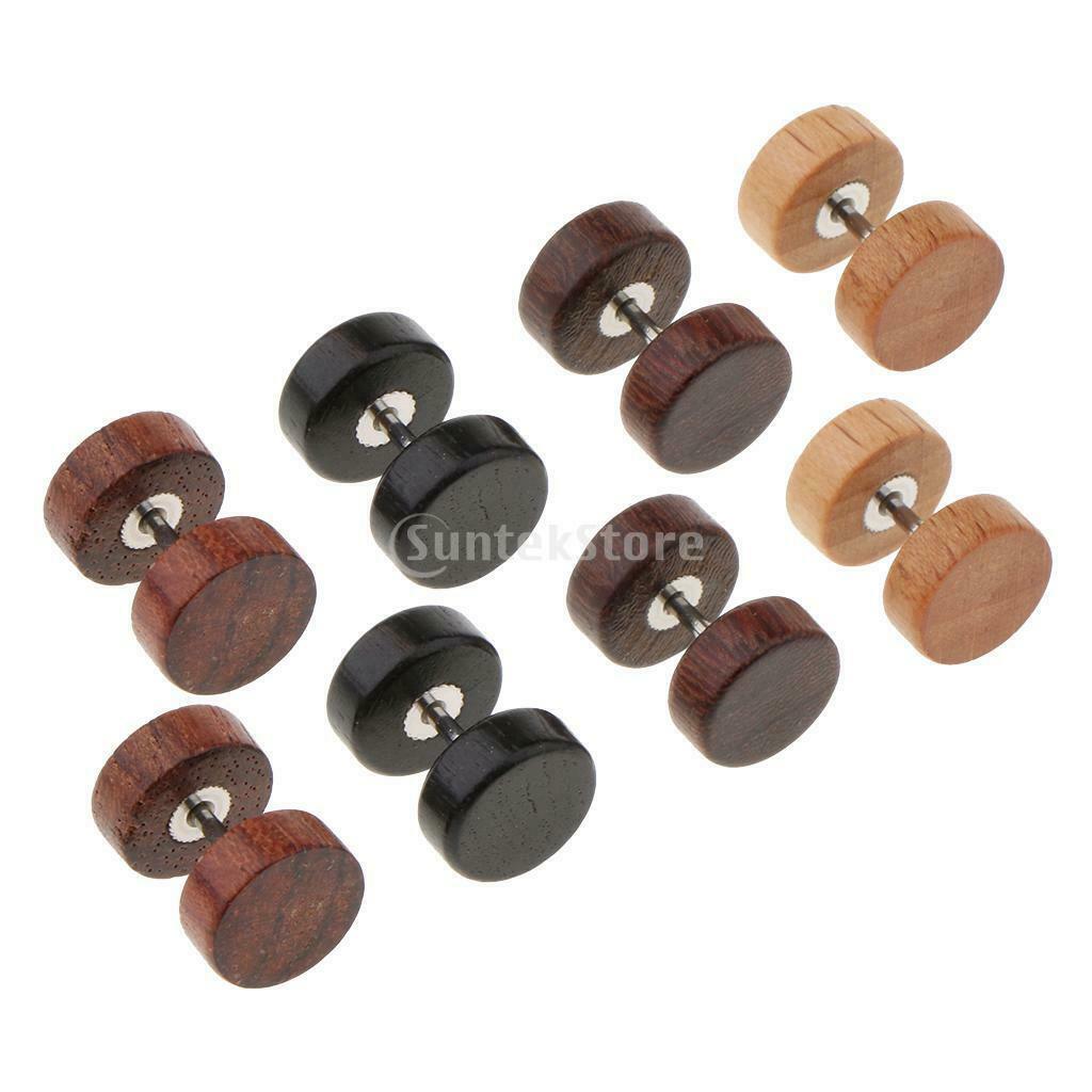 4 Pairs Wood Wooden Women Mens Stud Earrings Ear Plugs