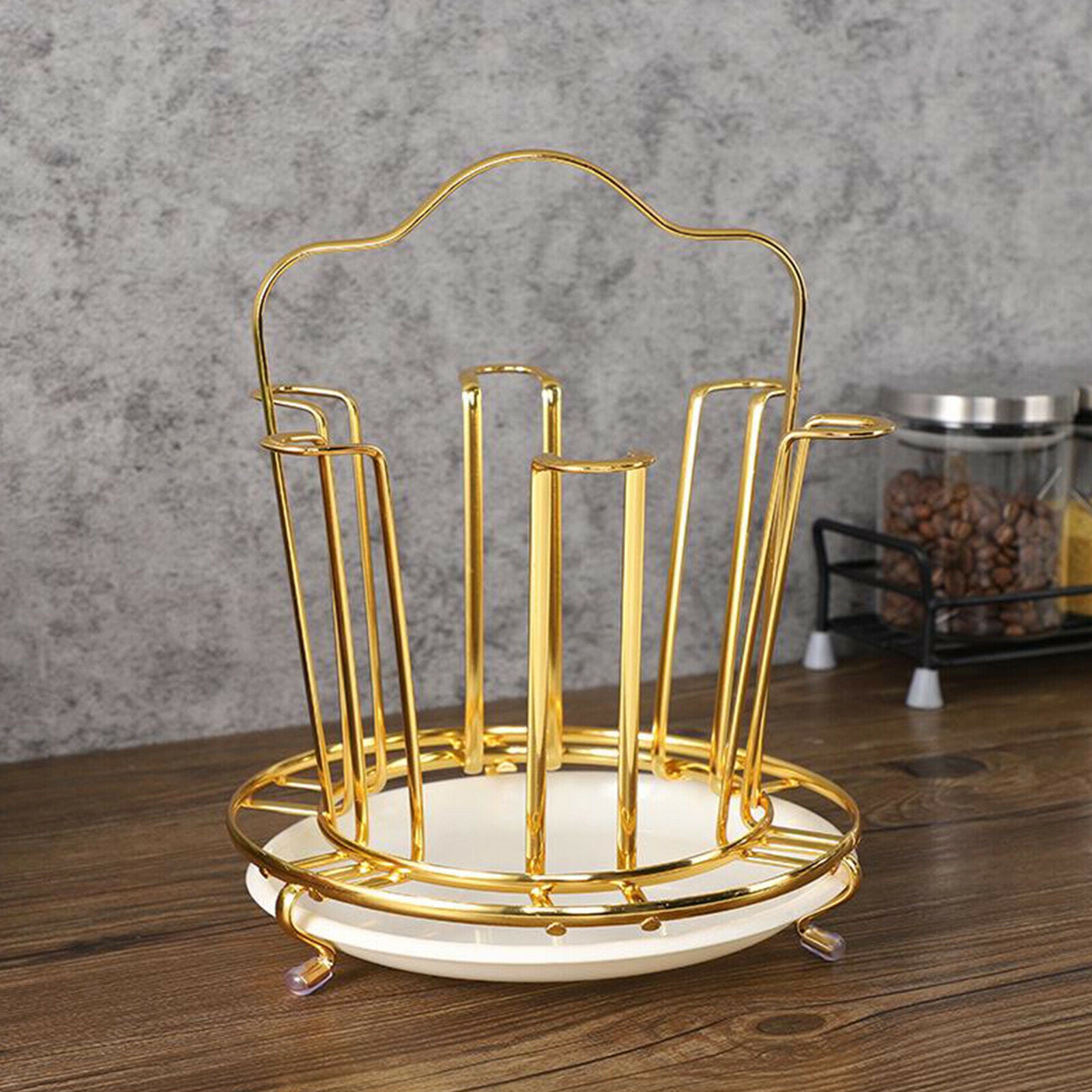 Golden Mug Holder Stand Metal Drainer RackTree Mugs Bottles Kitchen Storage
