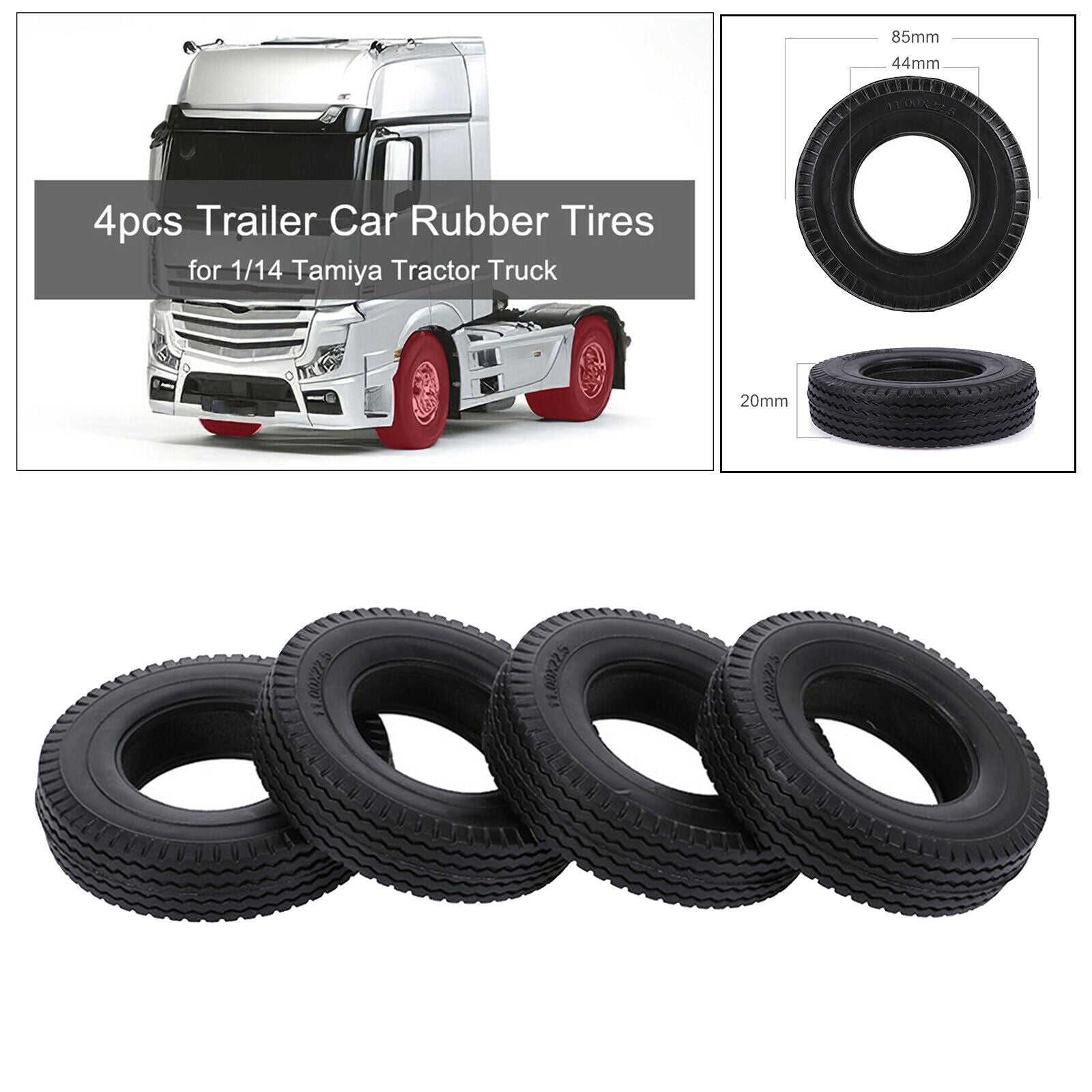 1:14 Rubber Tire for Tamiya Crawler Car Buggy Trailer Tractor Accessories