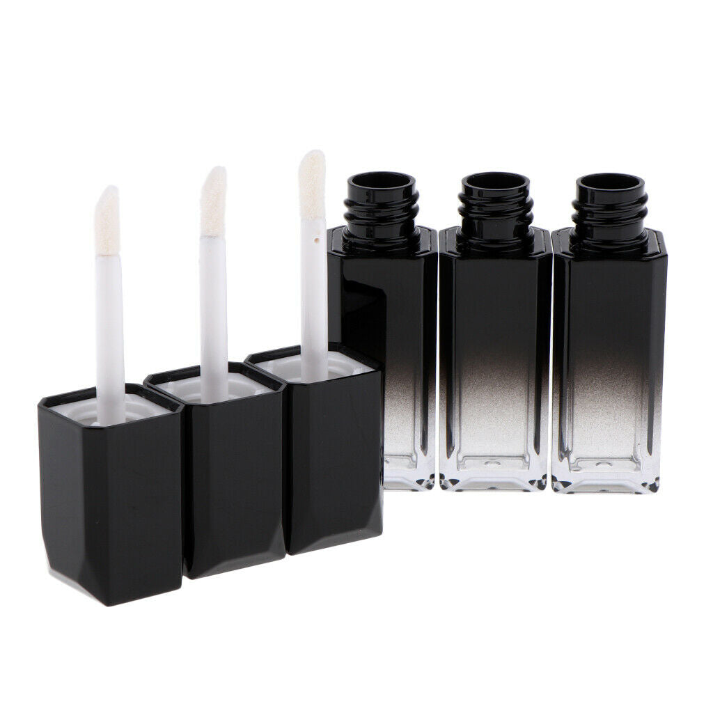 3pcs Refill Lip Gloss Bottle Lipstick Cosmetic Tube 4.5ml Black Ombre Clear