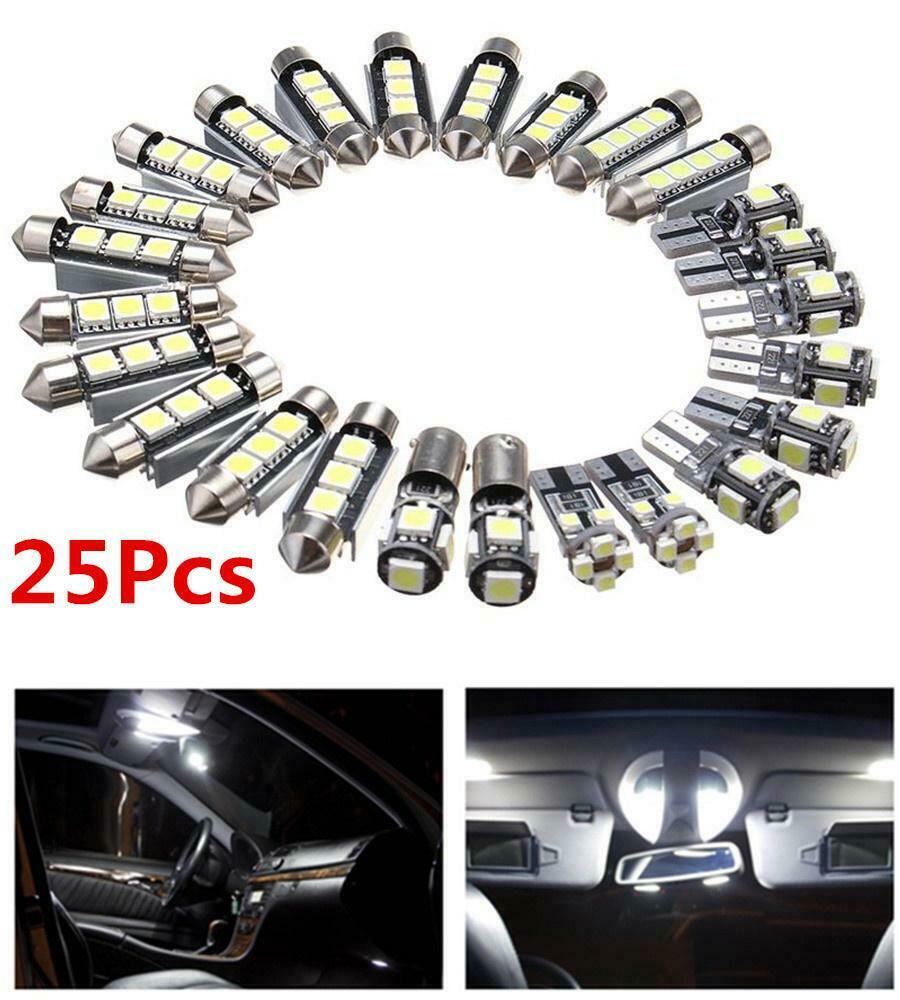 25Pcs White LED Car Exterior & Interior Light Bulb Kit for Map License Plate