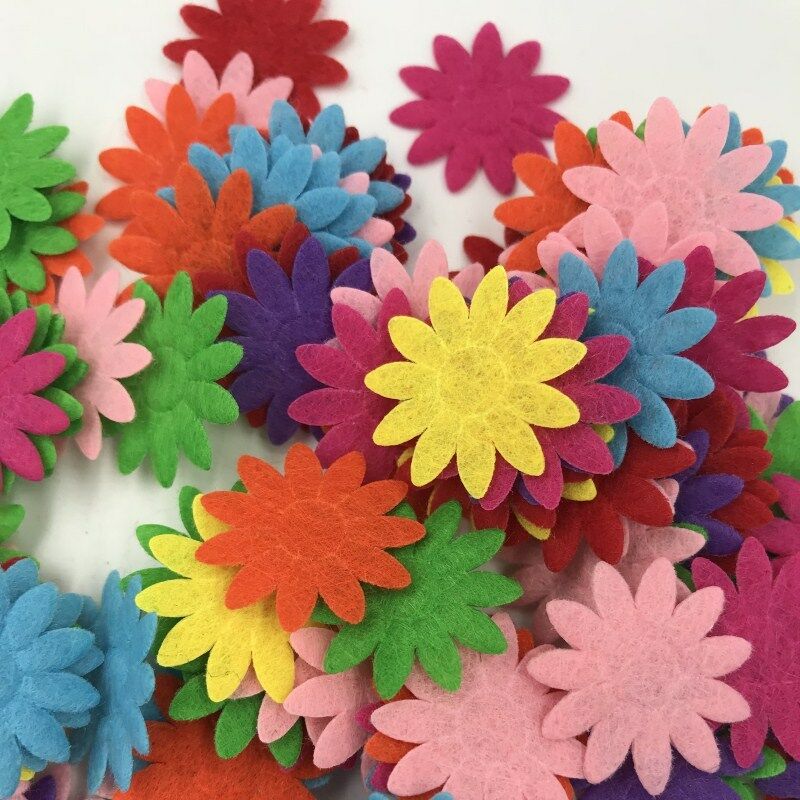 100X Mixed Colors Die Cut Felt Flower Appliques Fit Cardmaking decoration 24mm