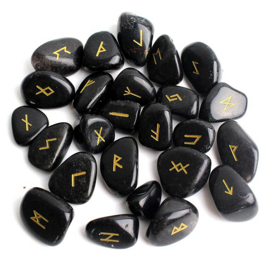 25Pcs Natural Rune Stone For Divination Energy Stones Home Decor Black