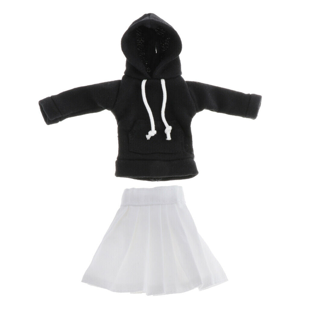 Cute BJD Costume Hoodie and White Pleated Skirt for 1/6 Dollfie SD Accs