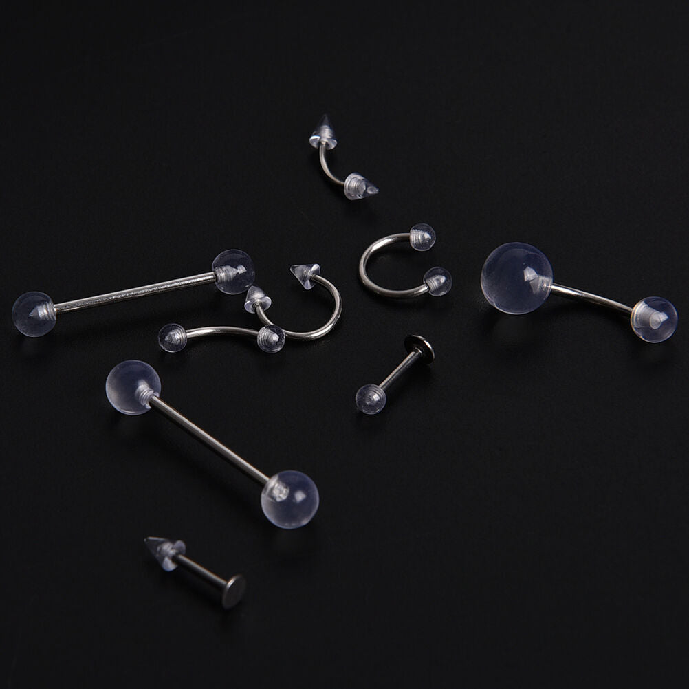 9x Clear Color Belly Navel Tragus Tongue Lip Rings Bars Body Piercing Jewe.l8