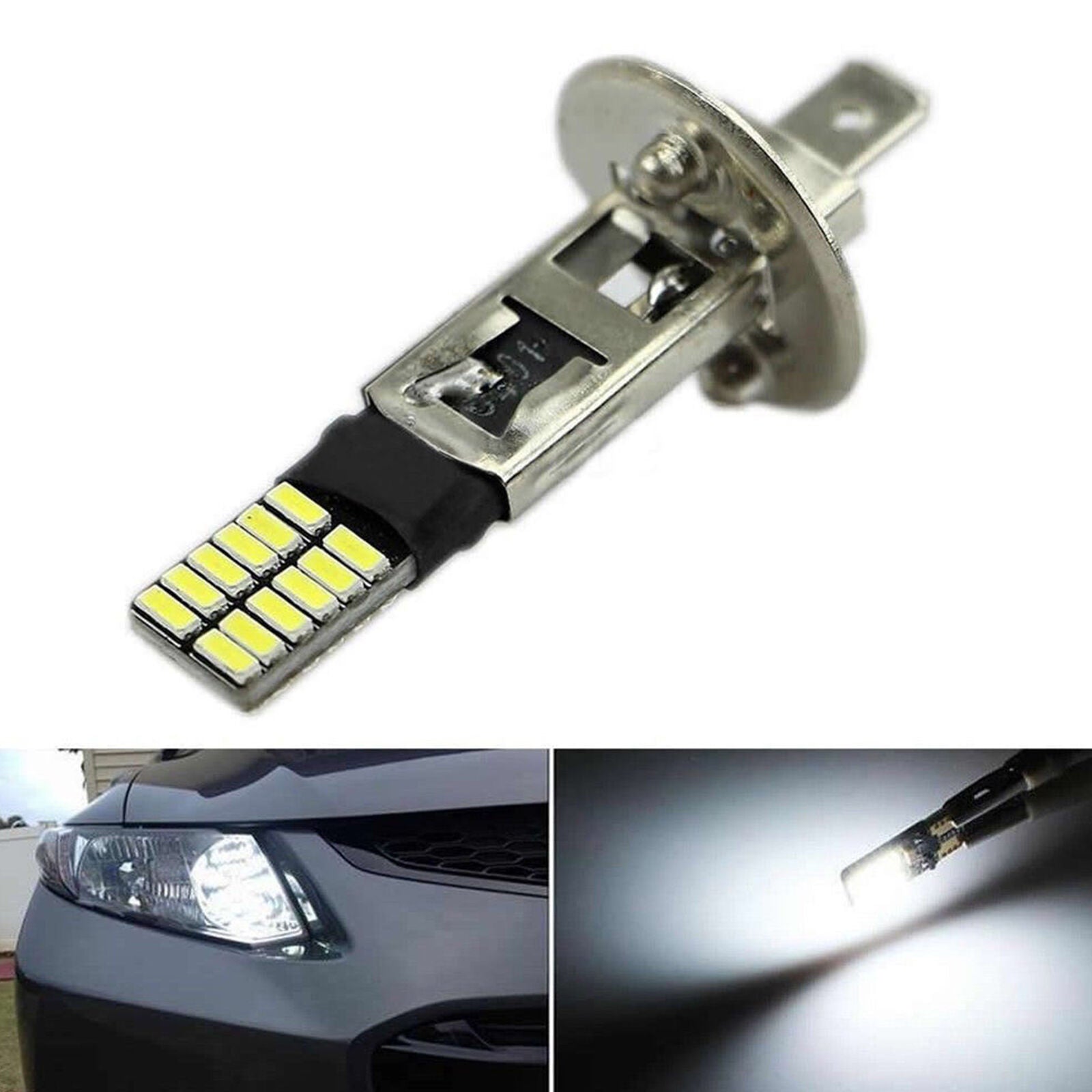 Superbright 6500K HID Xenon White 24-SMD H1 LED Bulbs for Fog Lights Driving DRL