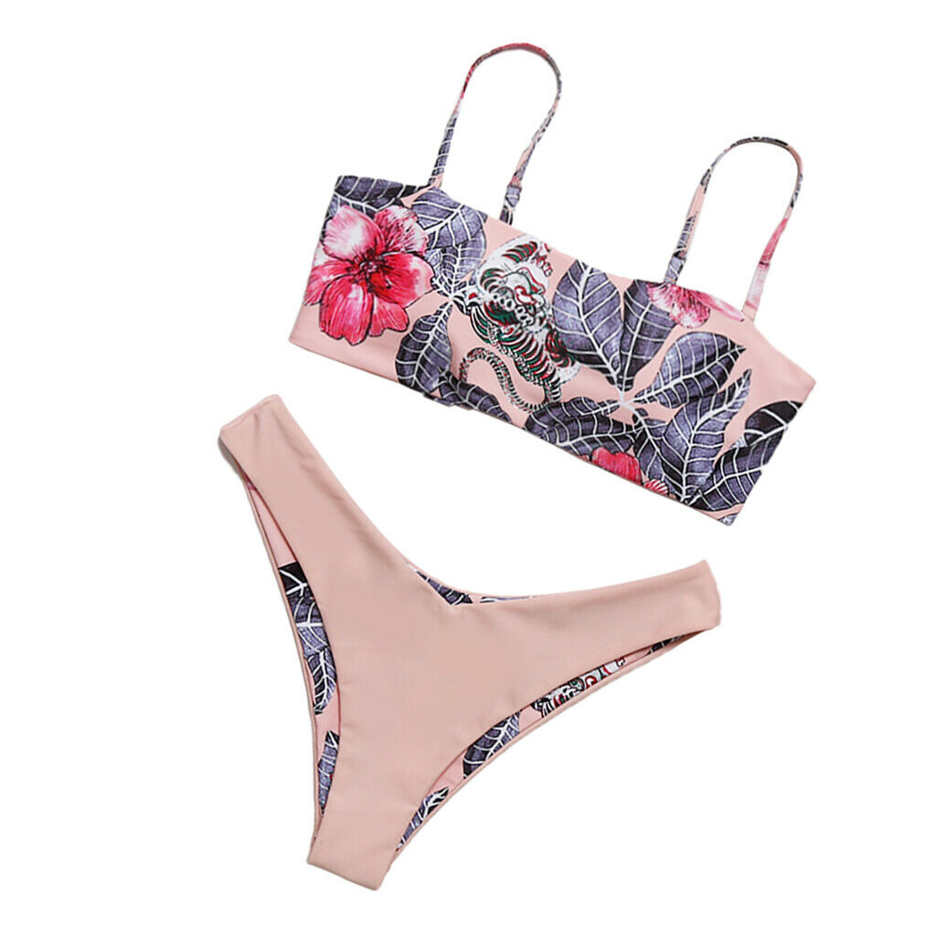 Women Floral Tiger Bikini Set Bra Top Brief Swimwear Bathing Suit Swimsuit M