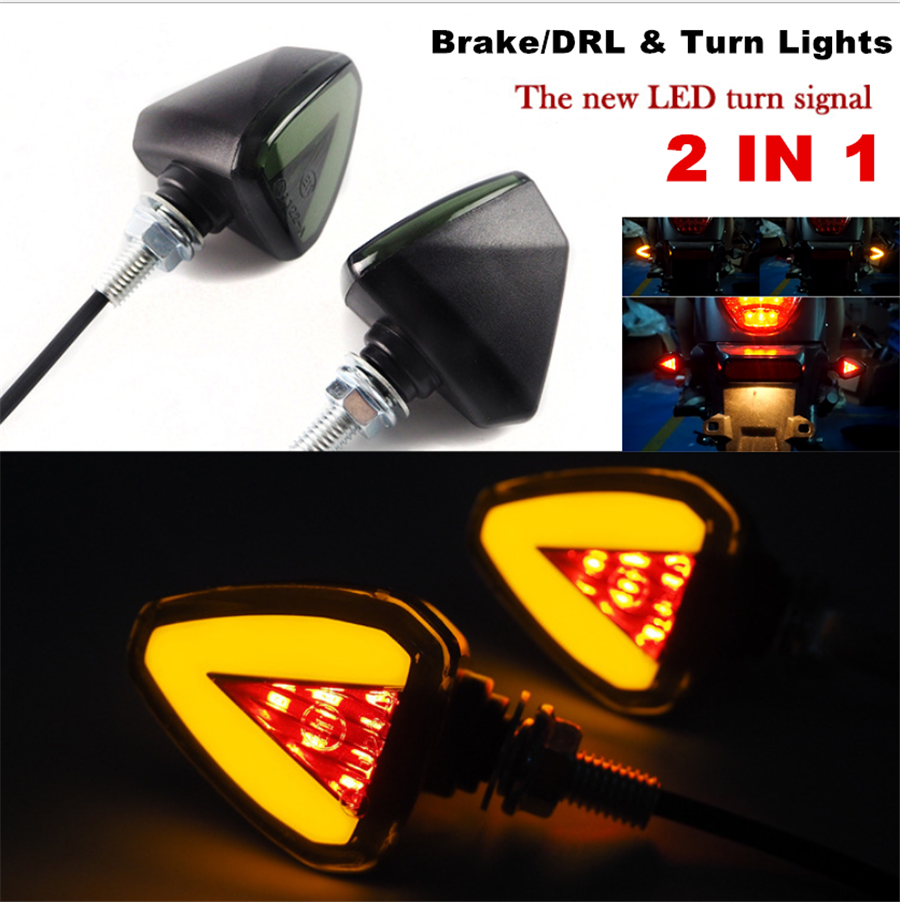 Pair Amber/Red Motorcycle LED Turn Signal Indicator Blinker Lamp Brake/DRL Light