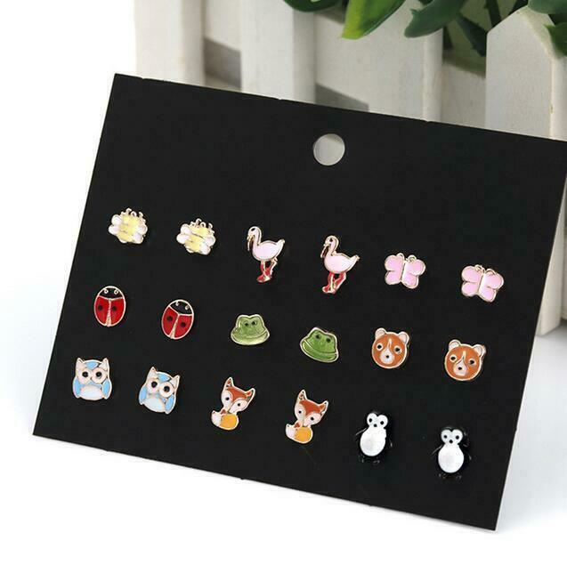 9 pairs / set of fashion insects animal alloy earrings girls children earrings