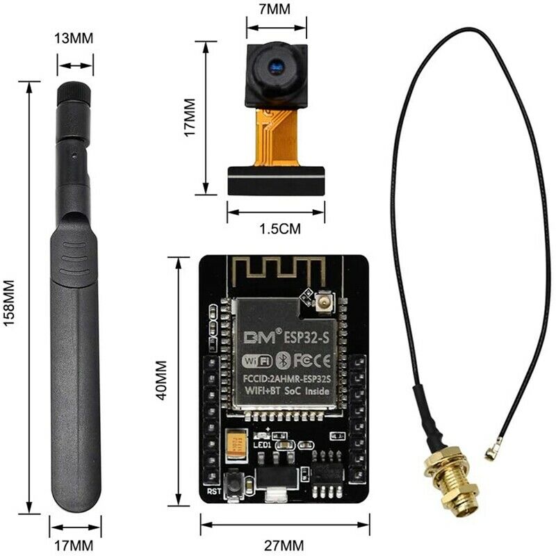 ESP32-CAM WiFi Bluetooth Development Board with OV2640 Camera Module and 8DBi O3