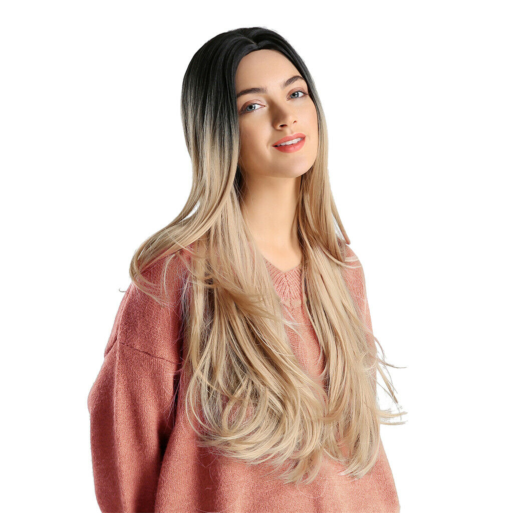 26Inch Women Fashion Synthetic Heat Resistant Hair Costume Wigs Black+Brown