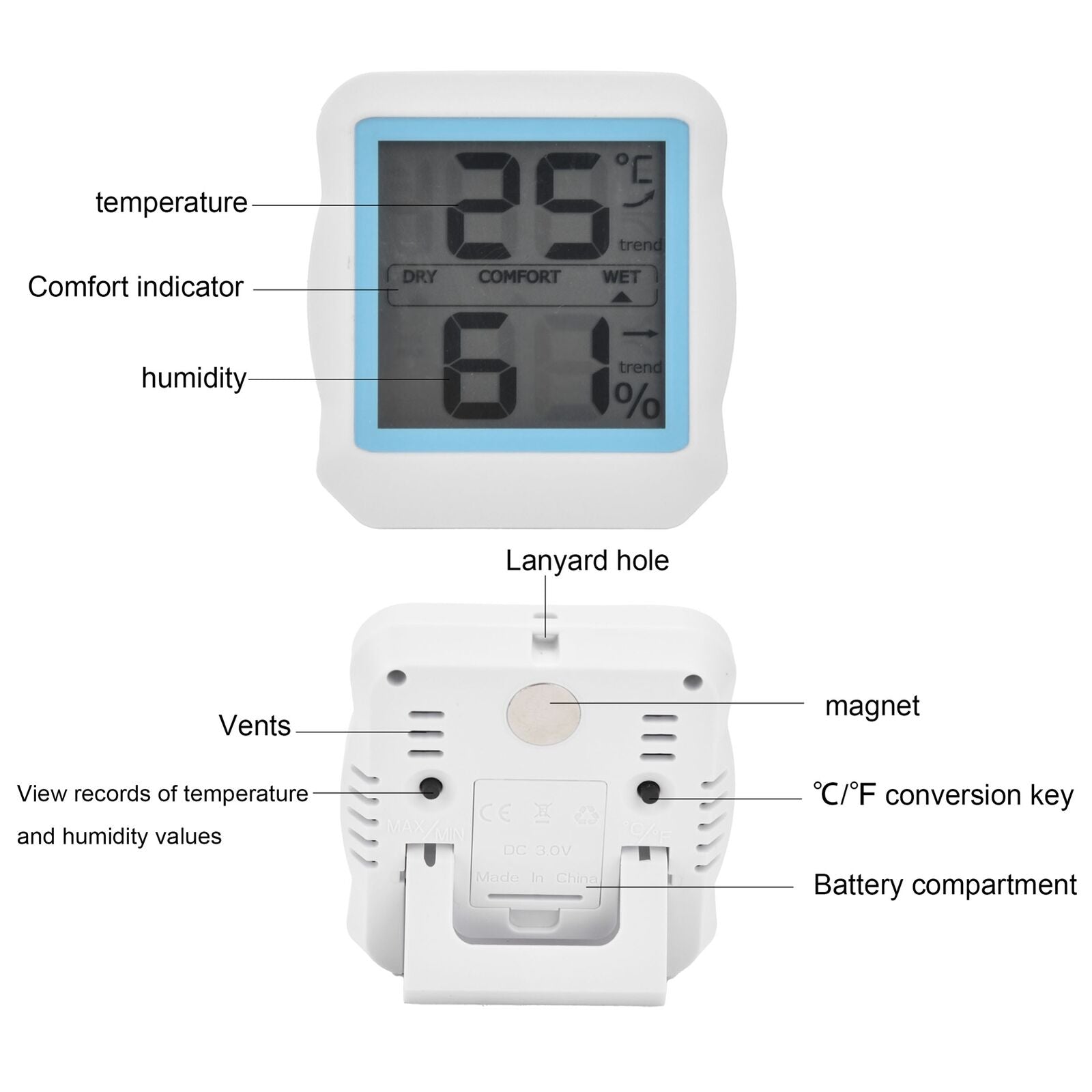Electric Thermometer Hygrometer Digital Magnetic Temperature Humidity Meter XX