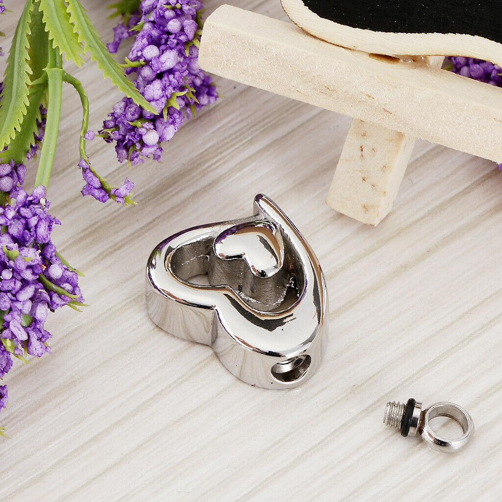 Stainless Steel Urn Pendant Double Heart Openable Ashes Container Fashion