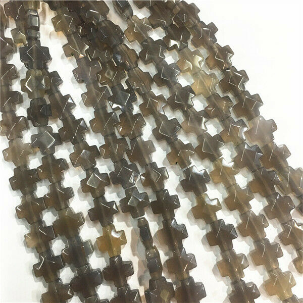 1 Strand/17Pcs 12x12x6mm Natural Gray Agate Facet Cross Spacer Loose Beads HH685