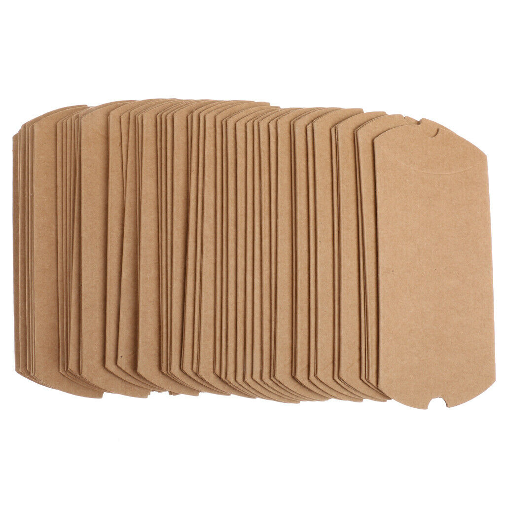 Pack of 50 Pillow Shaped Kraft Gift Boxes, 5.9 x 2.95 inch Pillow Candy Boxes