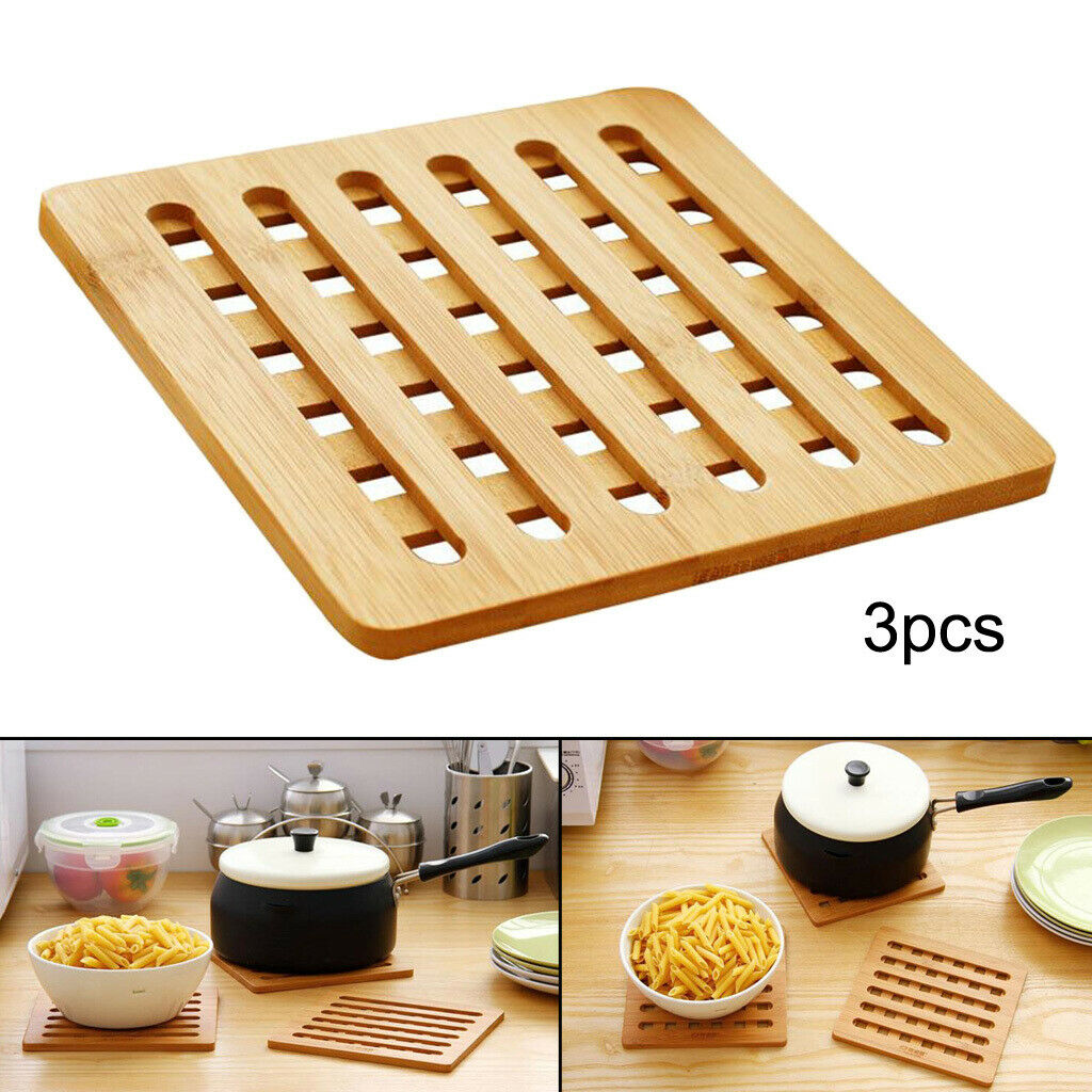 Natural Bamboo Trivet Mat Pads for Hot Pot Dishes Teapot Holders Trivet