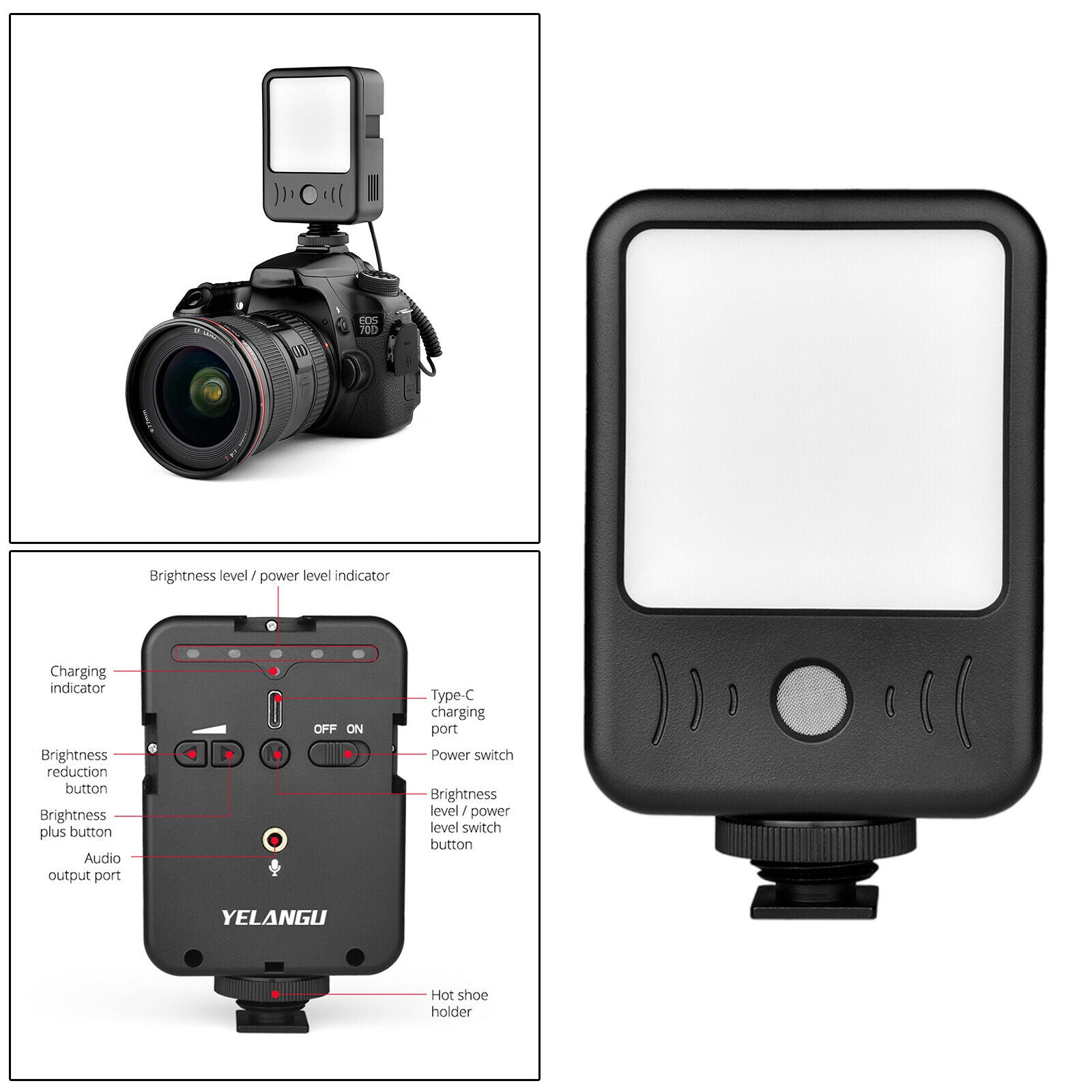 LED Video Light Mic Recording Camera Photo Light Rechargeable Battery Video