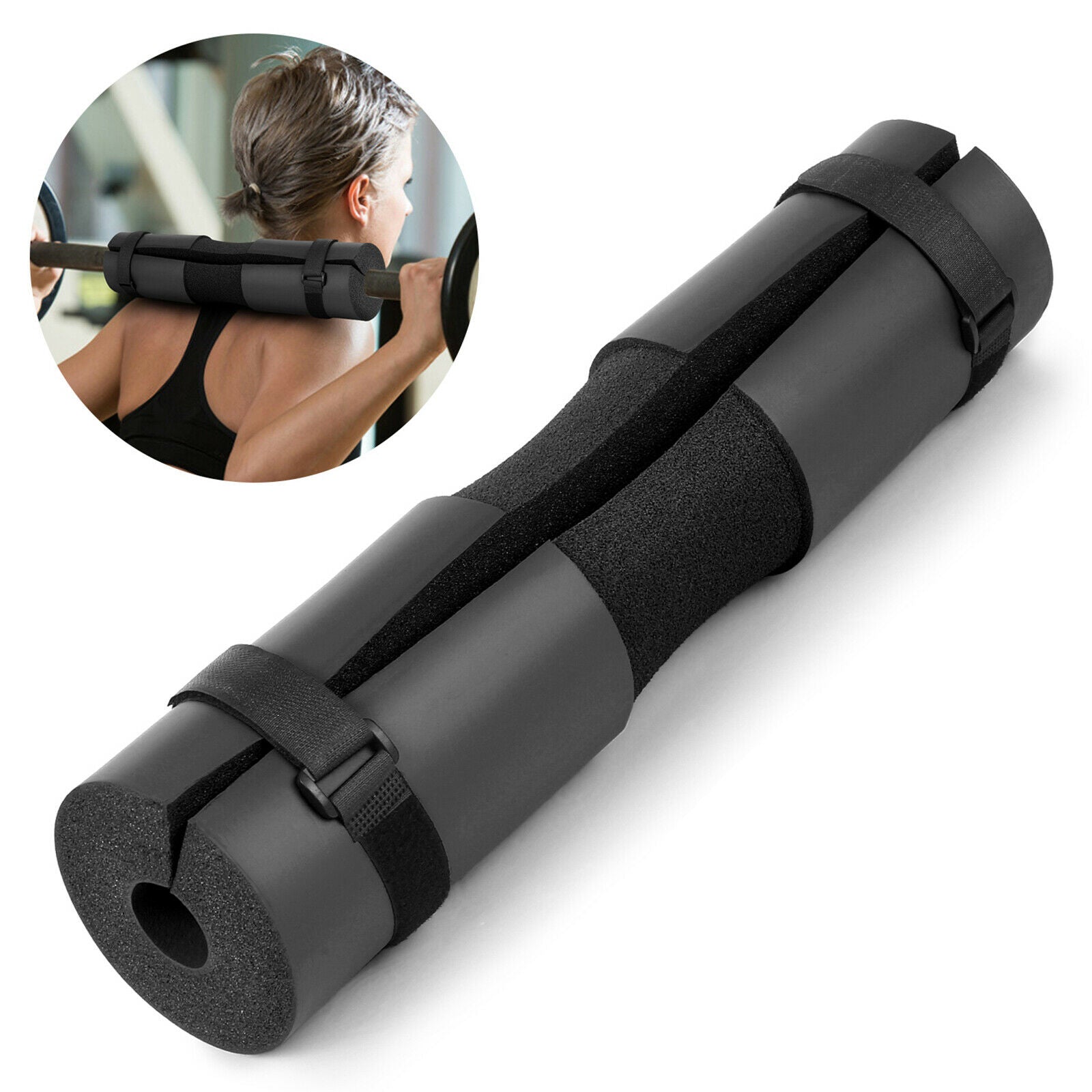 9x5'' Barbell Pad Standard Olympic Barbells Cushion with Safety Straps Foam -