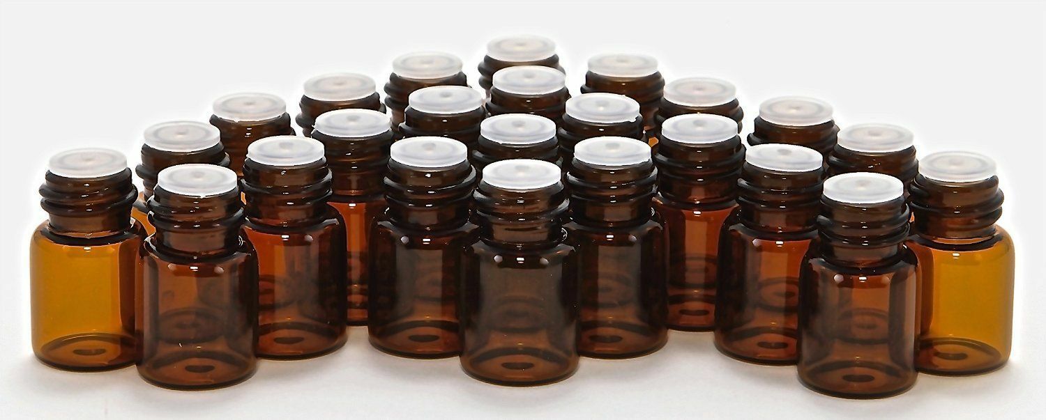 50 pack 1 ml Amber Glass Essential Oil Bottle, Orifice Reducer & cap