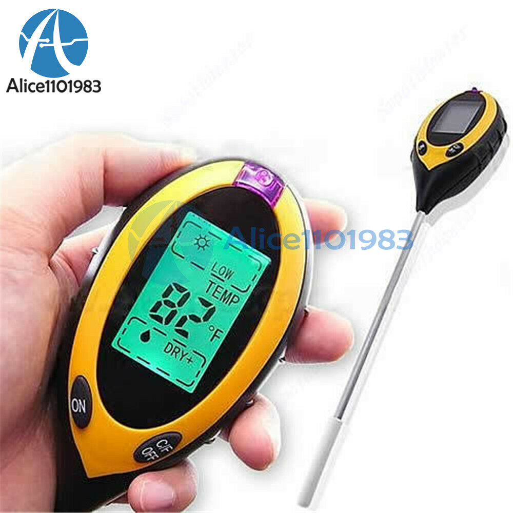 4 In 1 LCD Digital Soil Moisture Humidity Temperature Sunlight PH Tester Meter