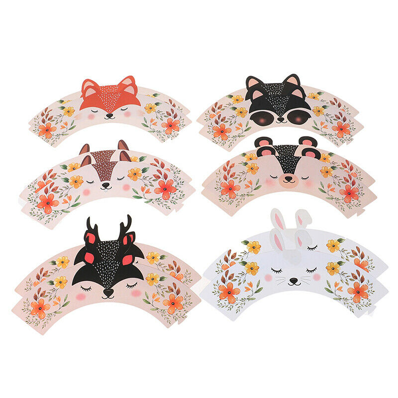 12pcs Woodland Animal Fox Cupcake Topper Wrappers Fiesta Birthday Party S.l8
