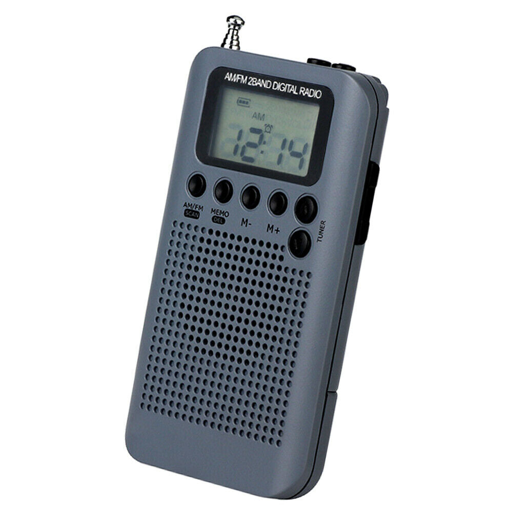 Portable Radio FM/AM Digital With Rechargeable Battery& Earphone Radio Gray